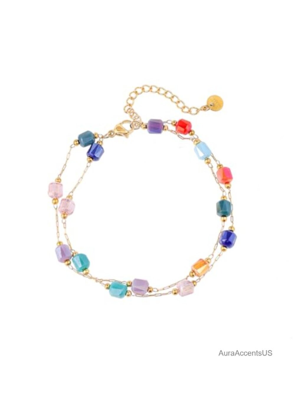Layered Beaded Chain Bracelet Gold Plated Boho Handmade